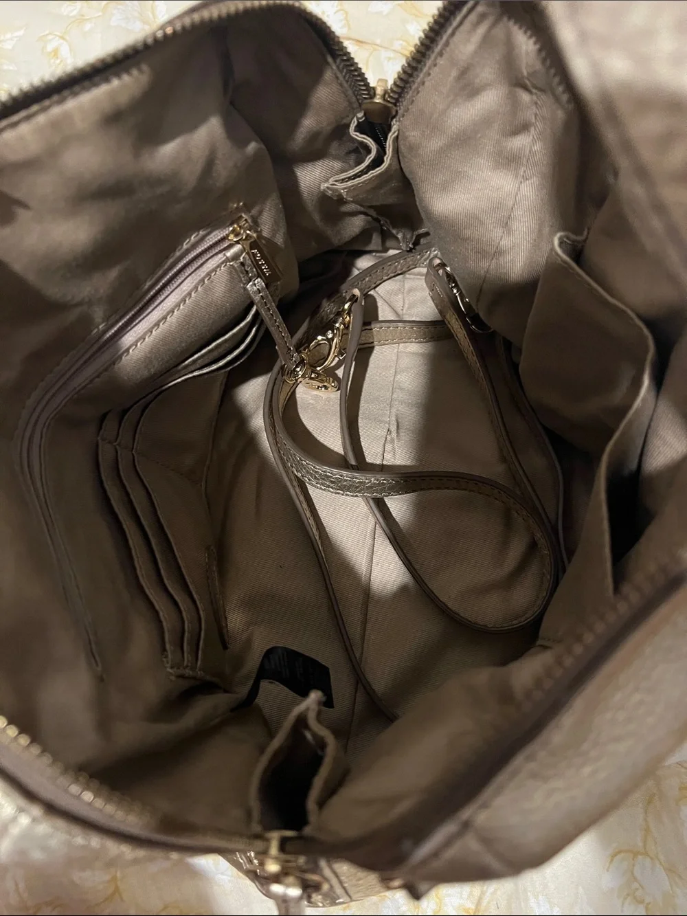 Fossil metallic leather duffle